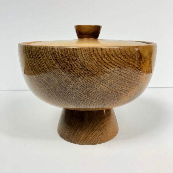 Vintage Myrtlewood Oregon Coos Bay MCM Compote Pedestal bowl w/ Lid - Picture 2 of 8